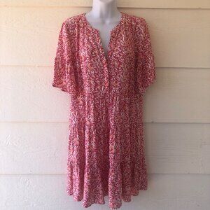 Loft Size Small Flowy Flirty Summer Babydoll Dress Coral Short Flare Sleeve